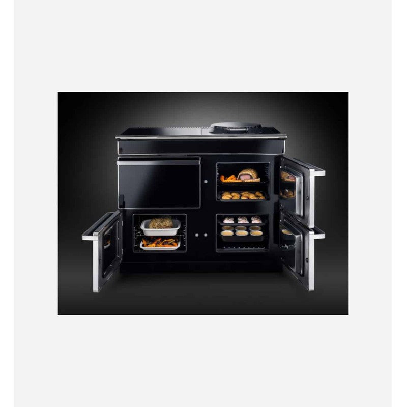 Aga ERA 110 Cast Iron Electric Cooker with Induction Hob, Black with Polished Chrome Trim