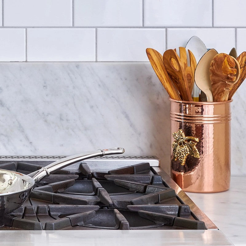 Ruffoni Utensil Holder with Grape, Hammered Copper