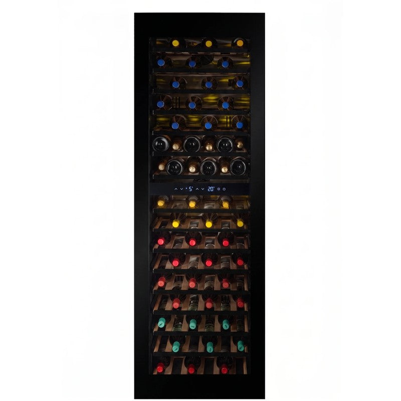 CELLA Kitchenline Glass Integrated Wine Fridge 96 Bottle, Black Glass