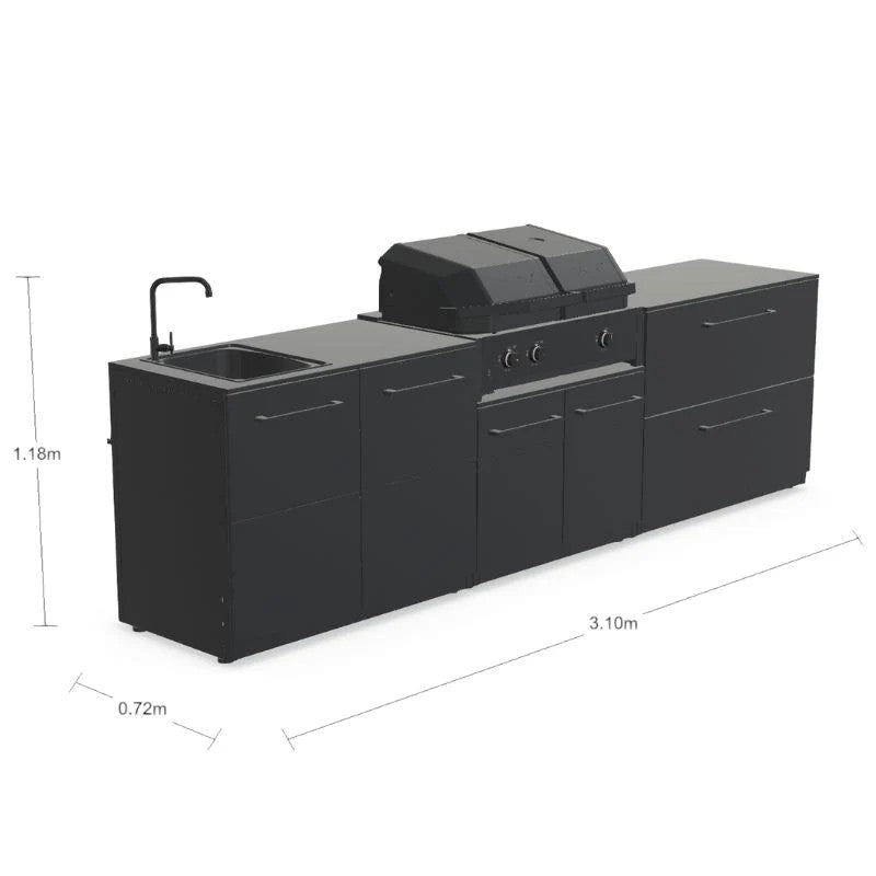 Cozze Elements Modular Outdoor Kitchen with Gas Grill, Storage & Sink, Matte-Black