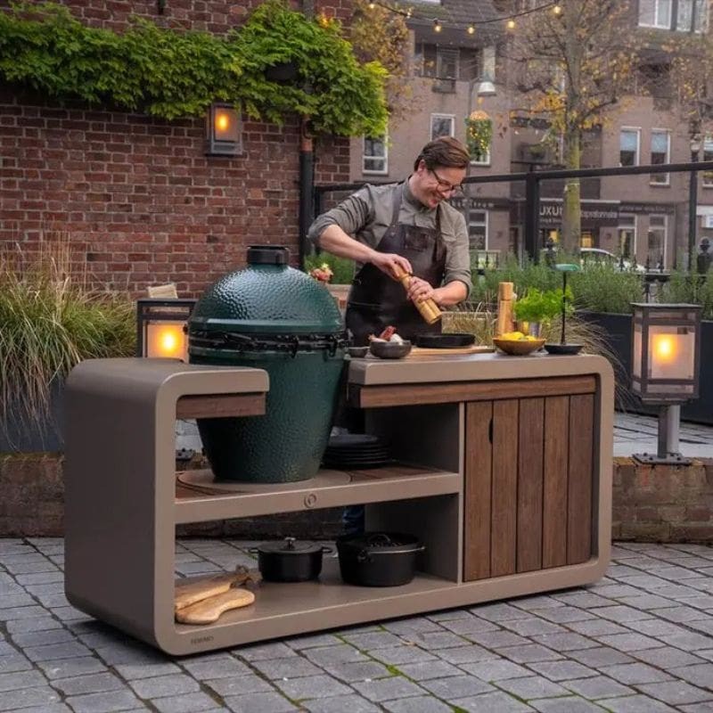 Adezz Forno Kamado Station with Big Green Egg Large, Corten Steel or Powder-Coated Aluminium
