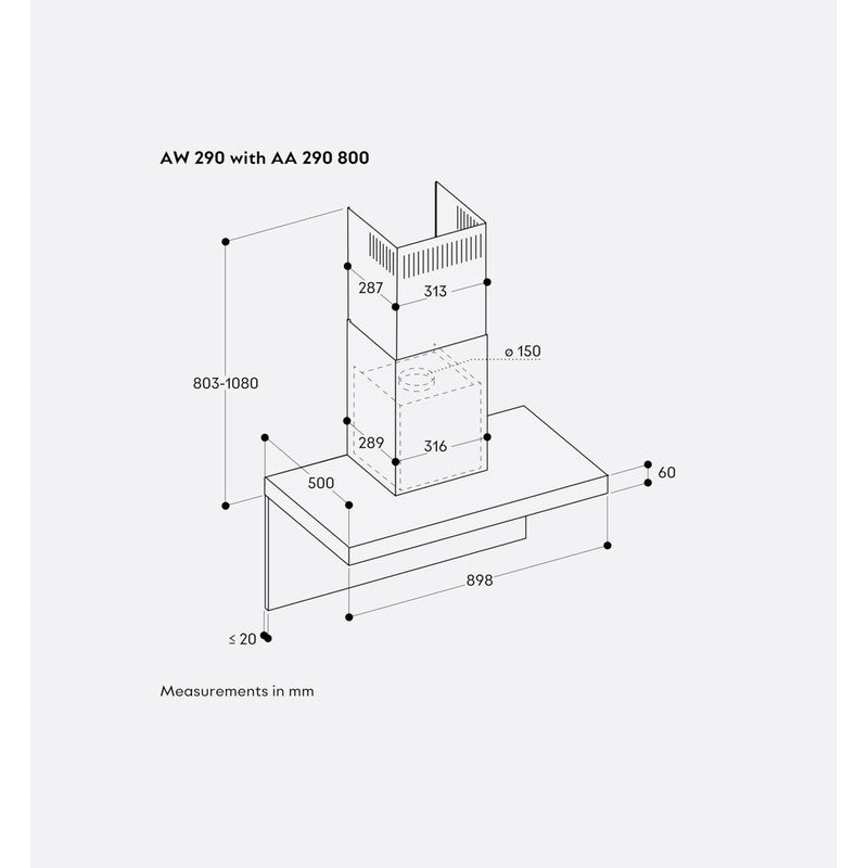 Gaggenau 200 Series AW290110 Stainless Steel Wall-Mounted Cooker Hood 90cm, Stainless Steel Look