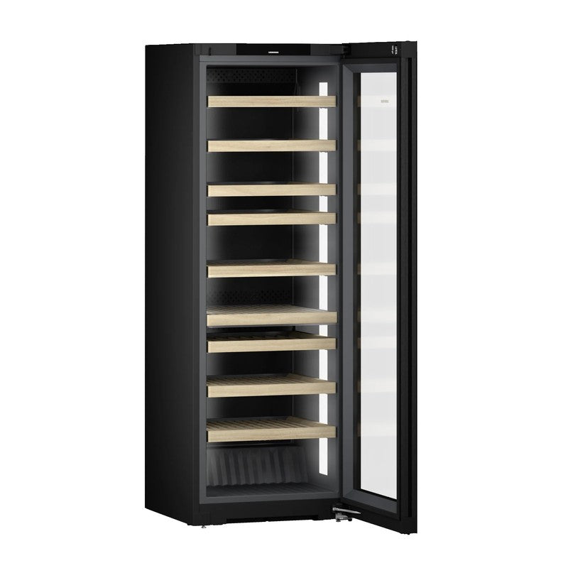 Liebherr Vinidor Selection WPgbi 7472 204 Bottle Freestanding Wine Cabinet with Glass Door, Black Steel