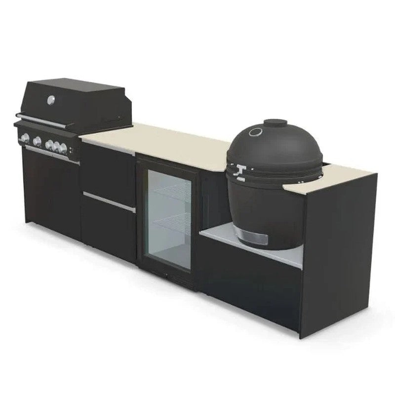 Fontana Ignes Stainless Steel Outdoor Kitchen with 4 Burner Grill, Kamado & Fridge