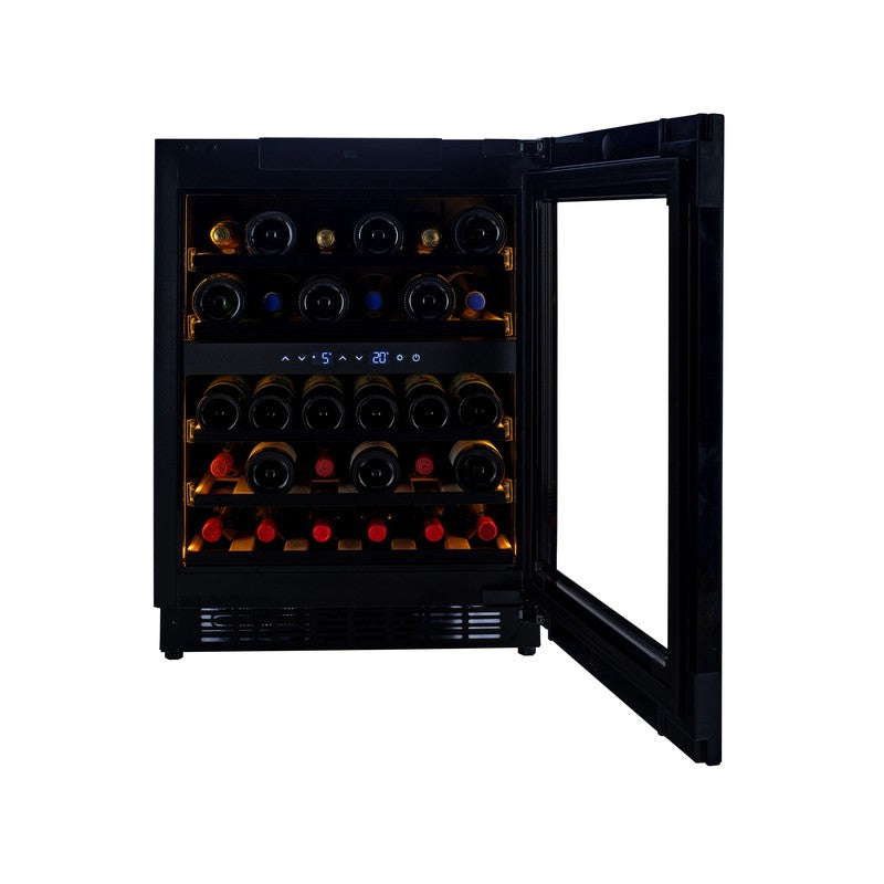 CELLA Kitchenline Glass Wine Fridge 36 Bottle, Black Glass
