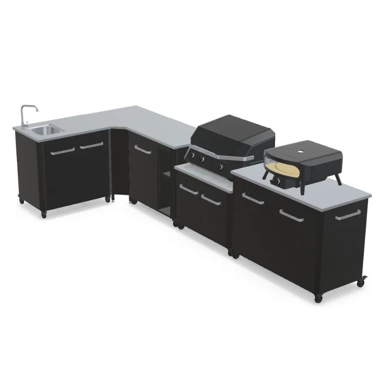 Cozze Modular Outdoor Kitchen Stainless Steel L-Shaped with Gas Grill, Sink & Storage