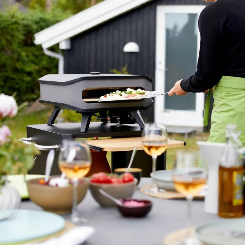 Cozze Table with Pull Out Stainless Steel Outdoor Table with Pull-Out Prep Shelf & Tool Hooks