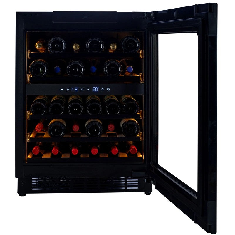 CELLA W34B-TO Undercounter Wine Cooler 36 Bottle, Black Glass