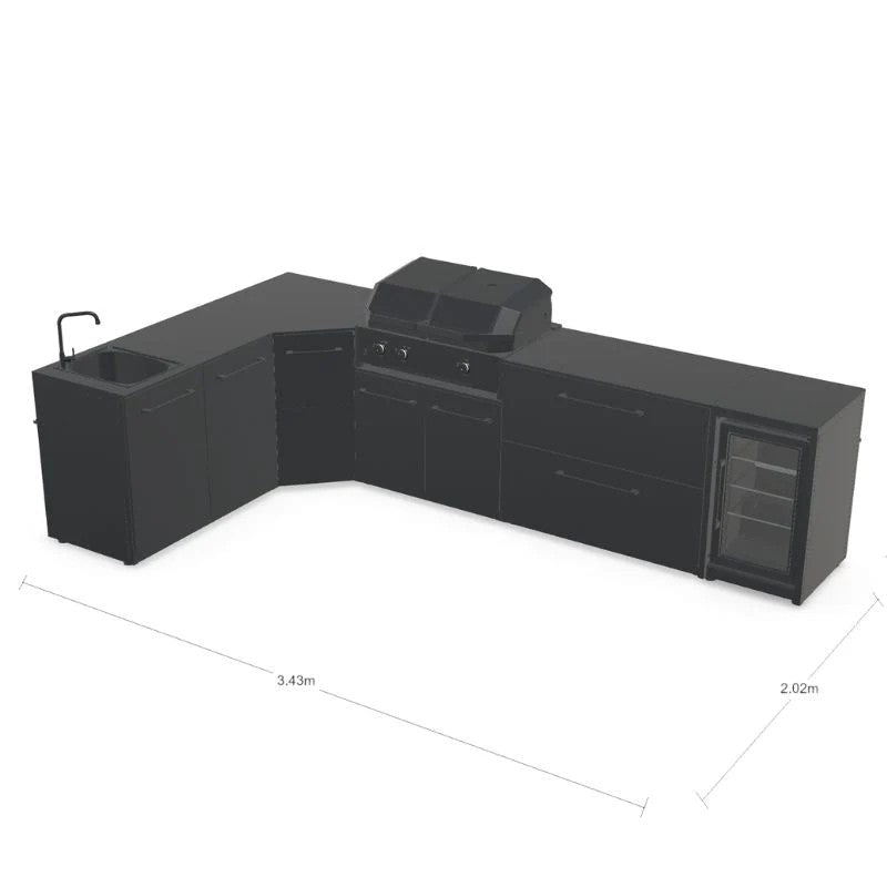 Cozze Elements Modular Outdoor Kitchen L-Shape with Grill, Storage, Fridge & Sink, Matte-Black