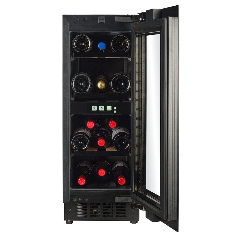 CELLA Kitchenline Wine Cooler 18 Bottle, Black Glass