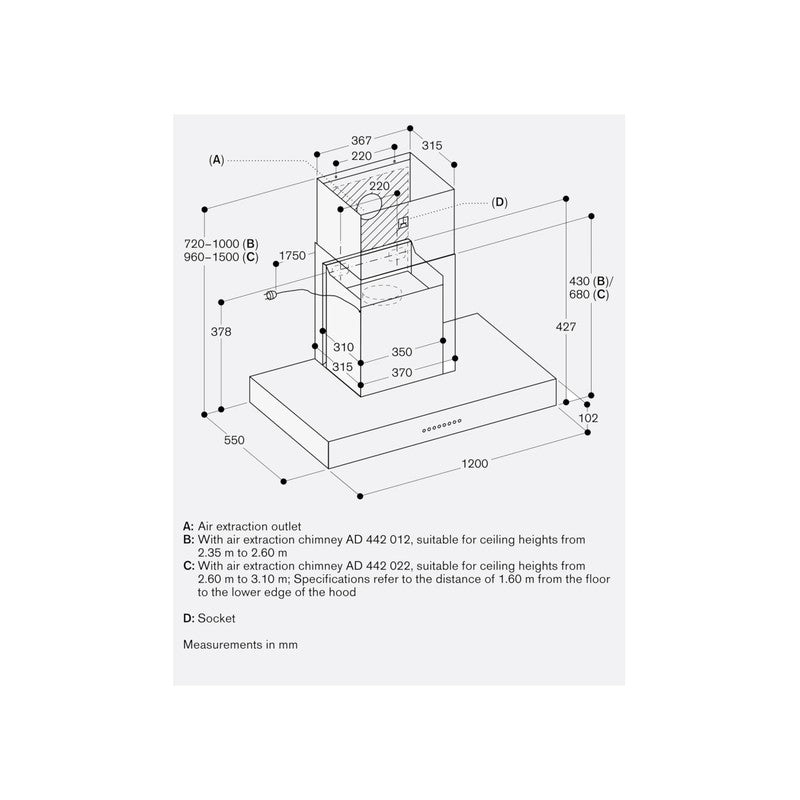 Gaggenau 400 Series AW442120 Stainless Steel Wall-Mounted Cooker Hood 120cm