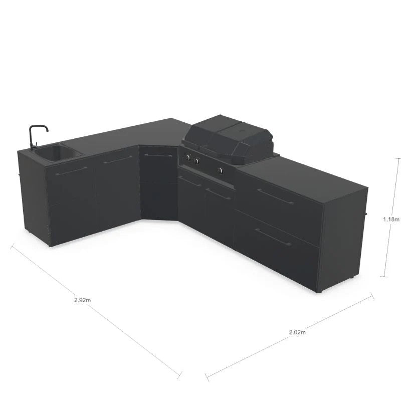 Cozze Elements Modular Outdoor Kitchen L-Shape with Grill, Storage & Sink, Matte-Black