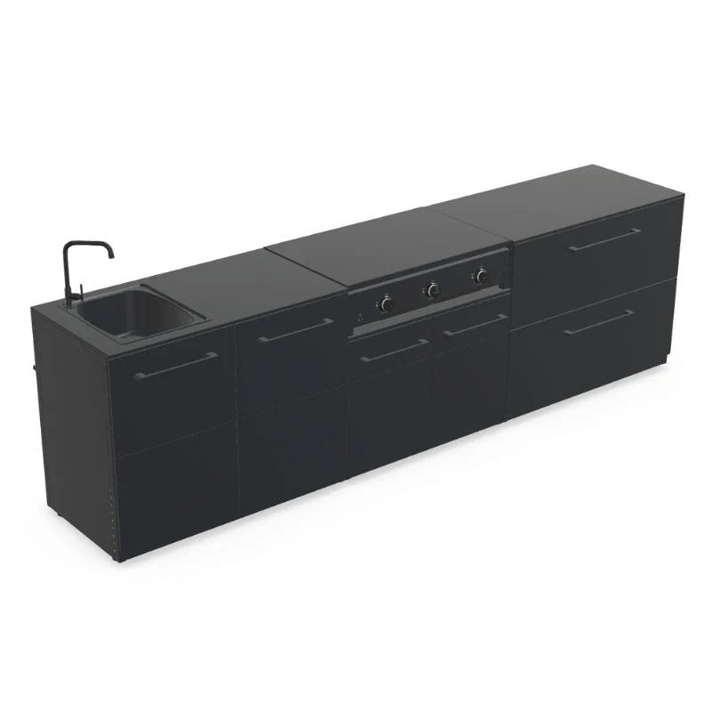 Cozze Elements Modular Outdoor Kitchen with Gas Grill, Storage & Sink, Matte-Black