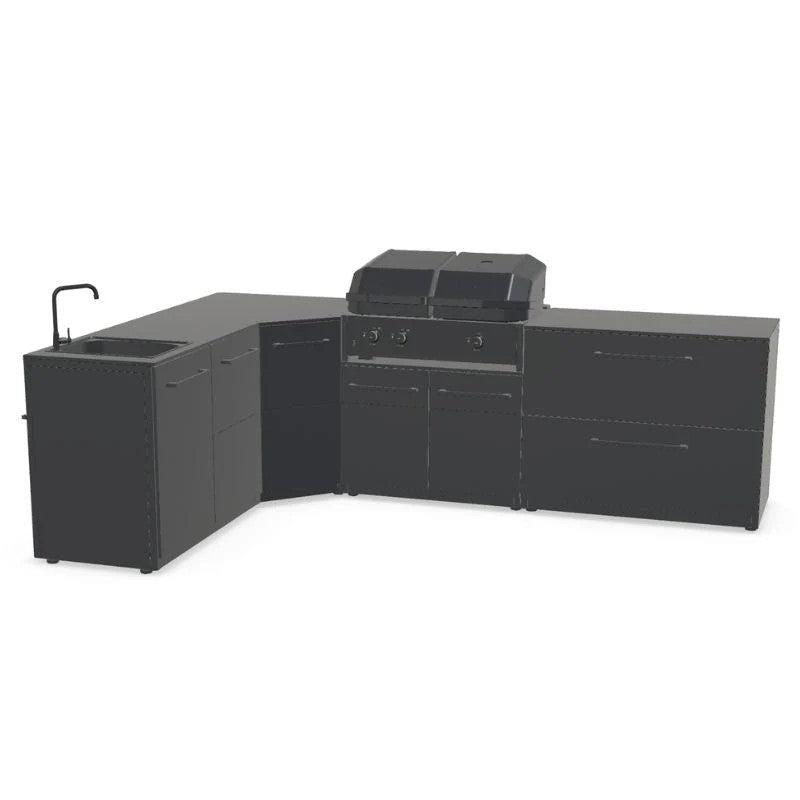 Cozze Elements Modular Outdoor Kitchen L-Shape with Grill, Storage & Sink, Matte-Black