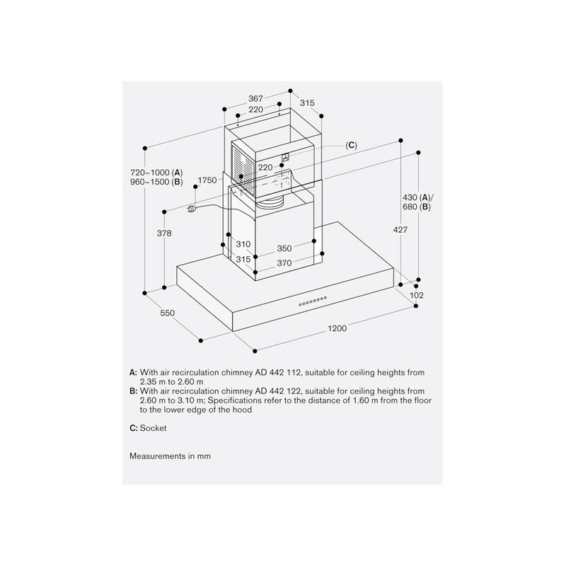 Gaggenau 400 Series AW442120 Stainless Steel Wall-Mounted Cooker Hood 120cm