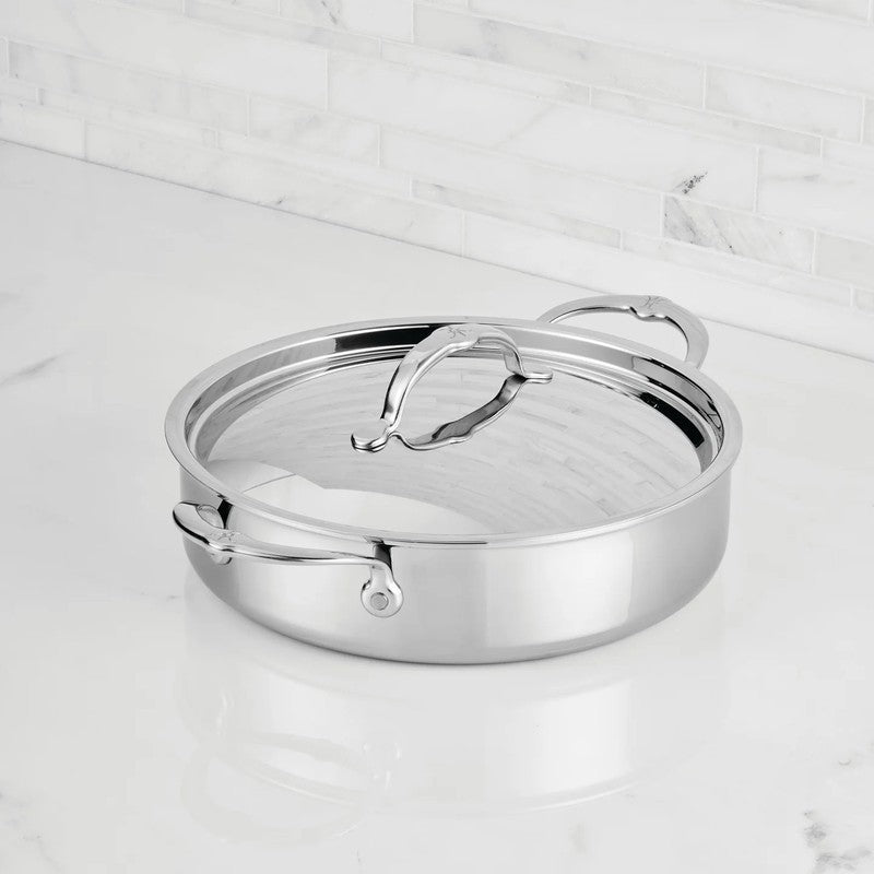Hestan ProBond Luxe Stainless Steel Sauteuse Pan with Lid, Mirror-Polished