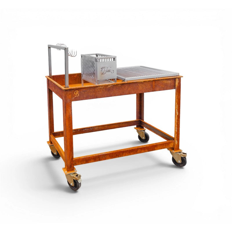 Blok ENKAI Corten Steel Charcoal Table Grill with Stainless Half Top & Round Bar Grill Top