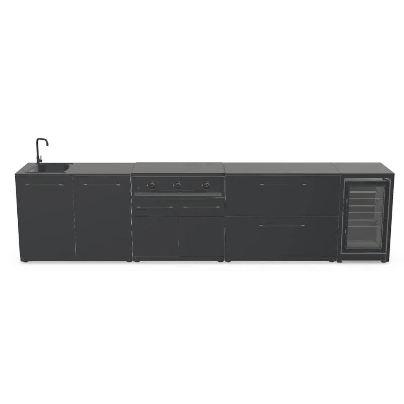 Cozze Elements Modular Outdoor Kitchen with Gas Grill, Storage, Fridge & Sink, Matte Black