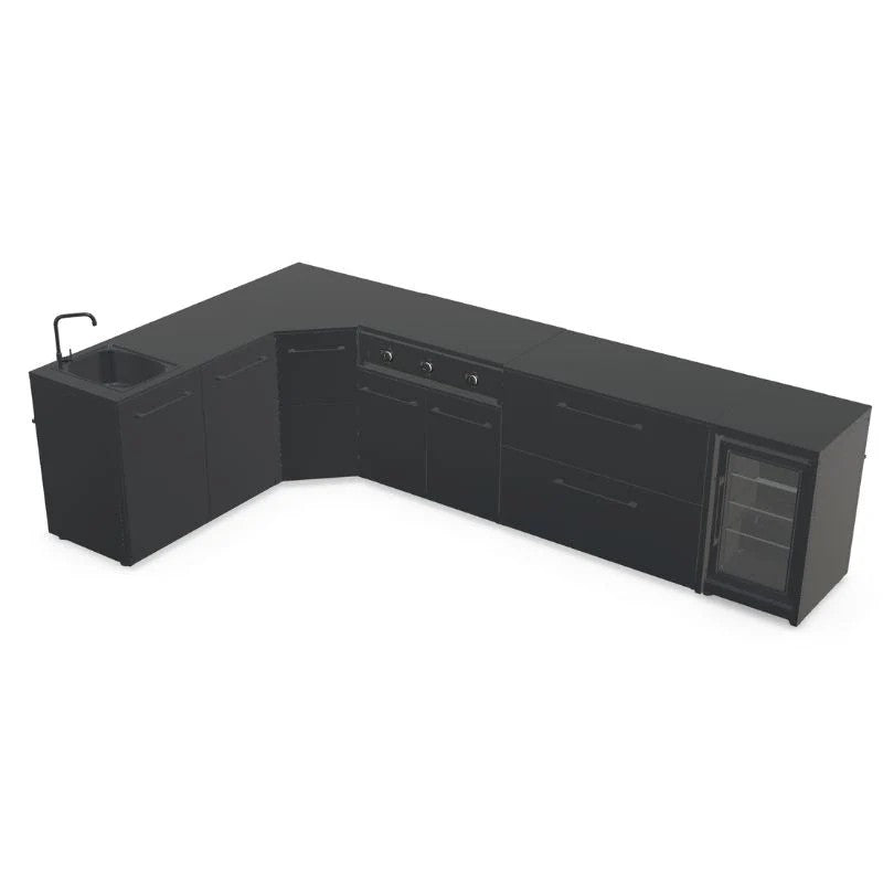 Cozze Elements Modular Outdoor Kitchen L-Shape with Grill, Storage, Fridge & Sink, Matte-Black