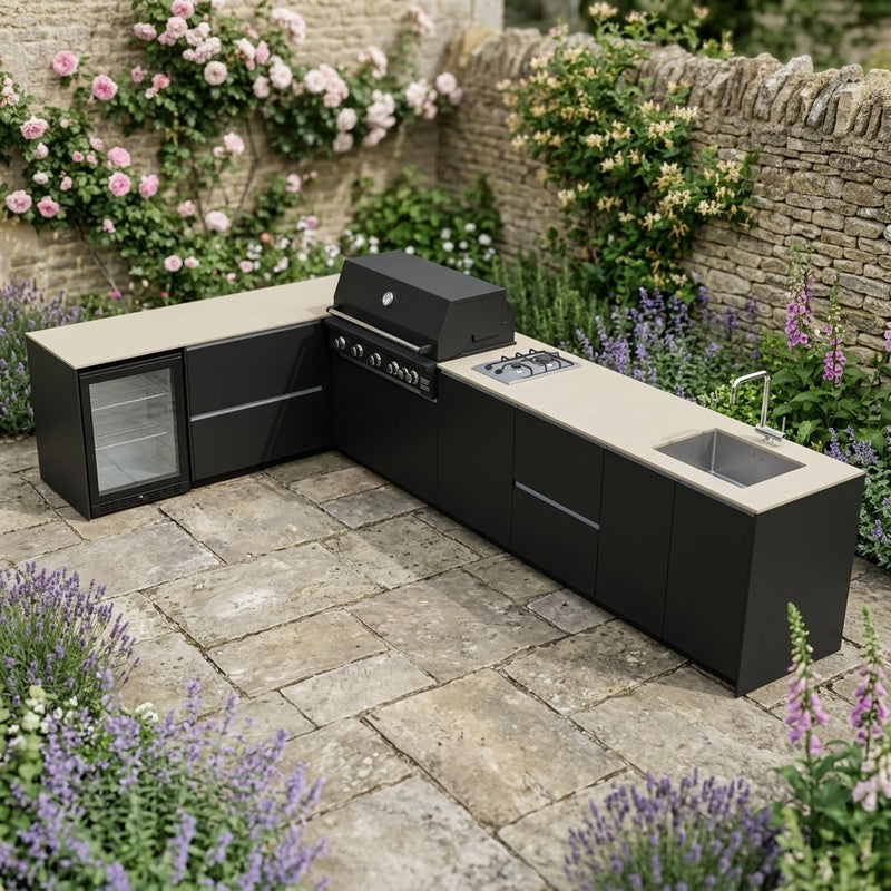 Fontana Ignes Stainless Steel Outdoor Kitchen with 5 Burner Grill, Hob, Sink, Fridge & Storage