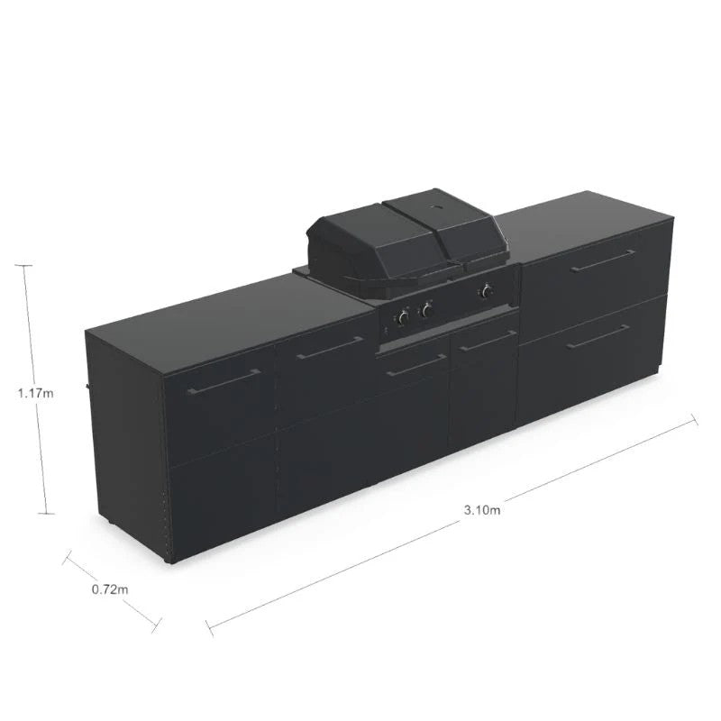 Cozze Elements Modular Outdoor Kitchen with Quattro 900 Grill & Storage, Matte Black