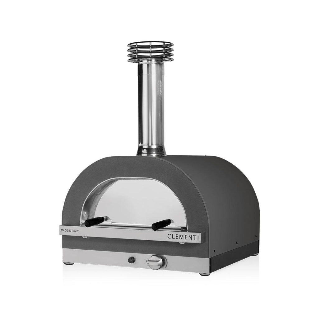 Front view of anthracite Clementi Crosti gas fired pizza oven