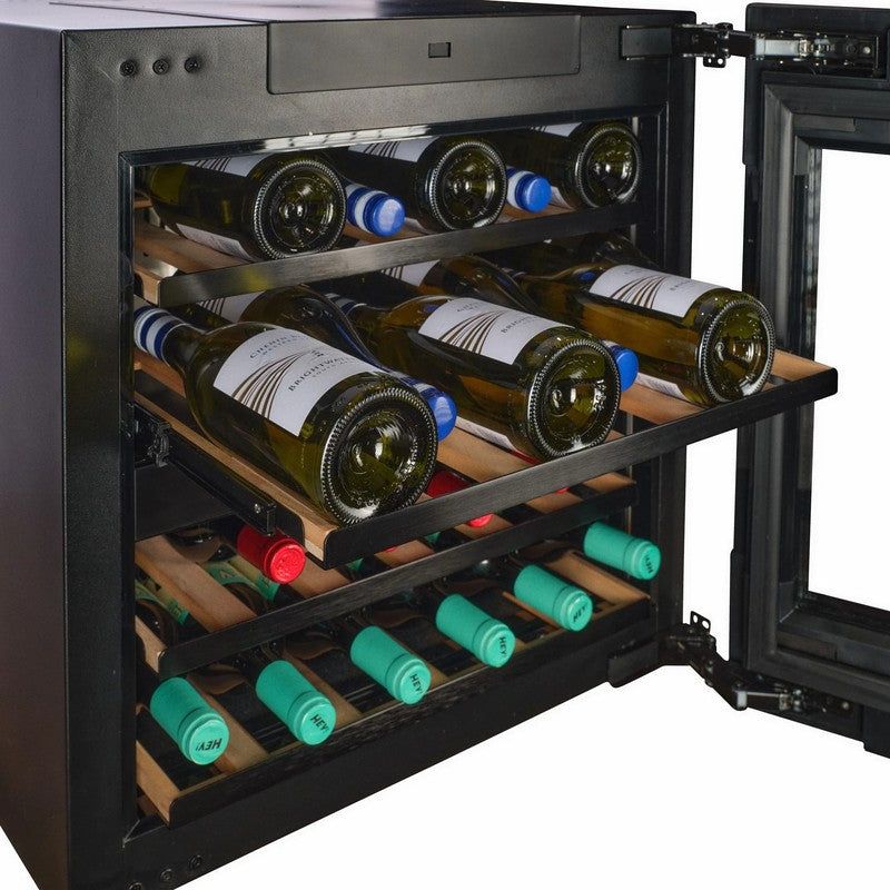 CELLA WI-24B-TO Integrated Wine Cooler 24 Bottle, Black Glass