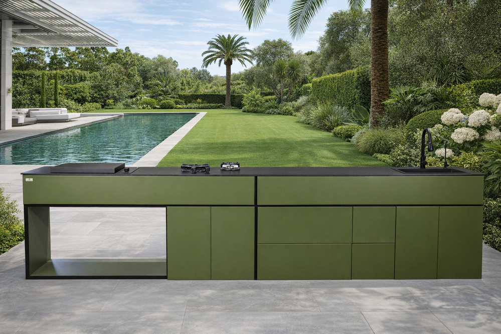 Grillionaire MOSS Grade 2 Aluminum Modular Outdoor Kitchen with Dekton Worktops, Sink, Side Burner and Fridge