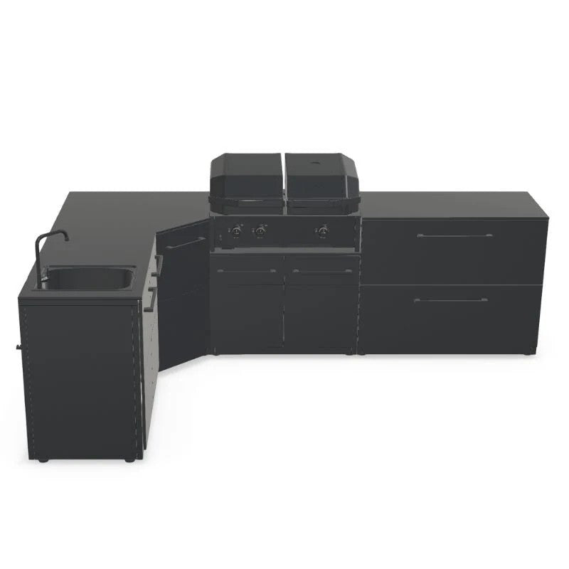 Cozze Elements Modular Outdoor Kitchen L-Shape with Grill, Storage & Sink, Matte-Black