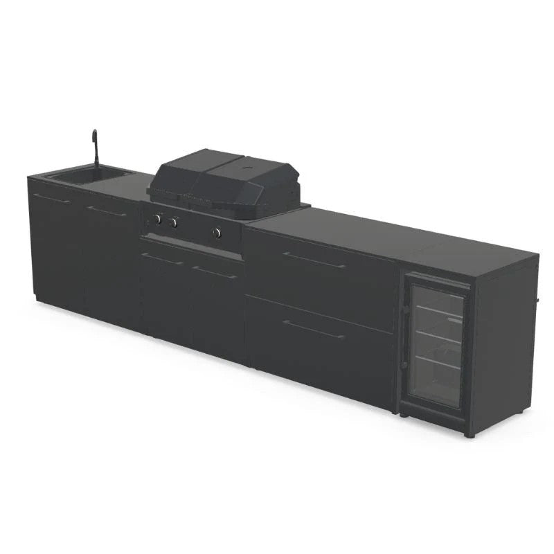 Cozze Elements Modular Outdoor Kitchen with Gas Grill, Storage, Fridge & Sink, Matte Black