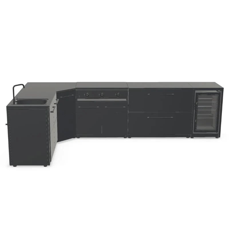 Cozze Elements Modular Outdoor Kitchen L-Shape with Grill, Storage, Fridge & Sink, Matte-Black