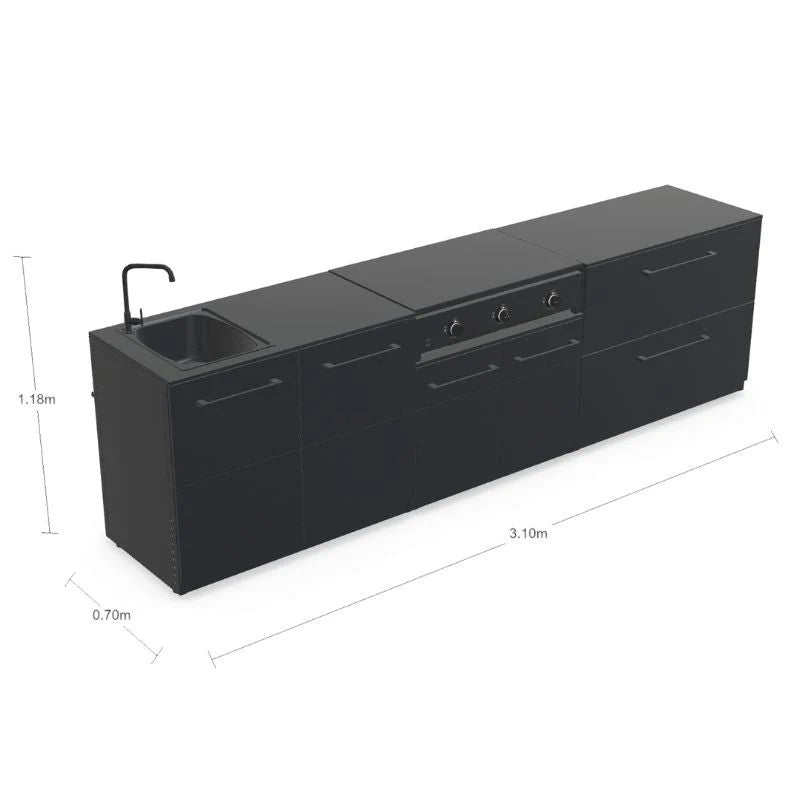 Cozze Elements Modular Outdoor Kitchen with Gas Grill, Storage & Sink, Matte-Black