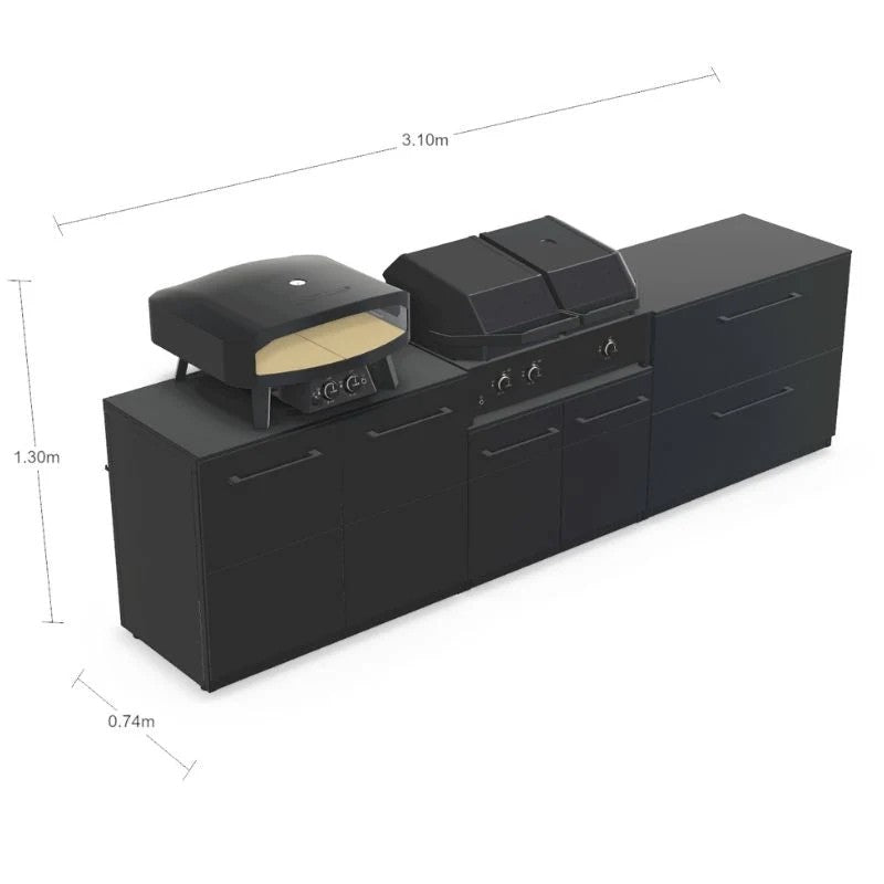 Cozze Elements Modular Outdoor Kitchen with Quattro 900 Grill & Storage, Matte Black