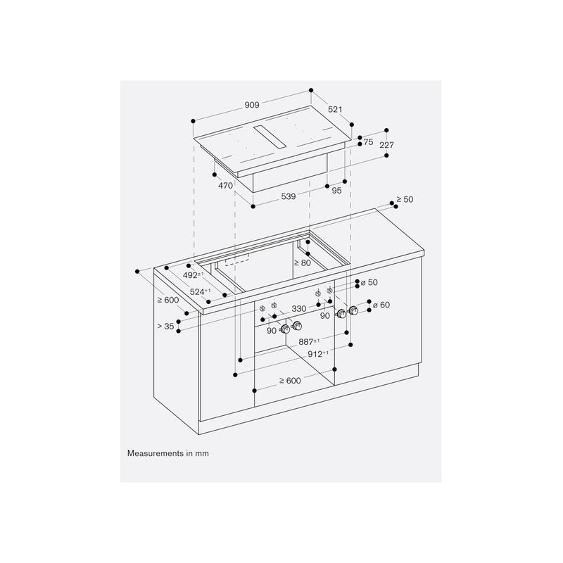 Gaggenau 400 Series CV492105M 90cm Flex Induction Cooktop with Integrated Ventilation System, Matt Black