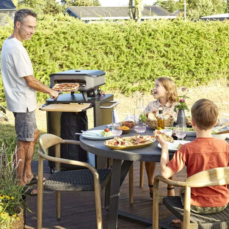 Cozze Table with Pull Out Stainless Steel Outdoor Table with Pull-Out Prep Shelf & Tool Hooks