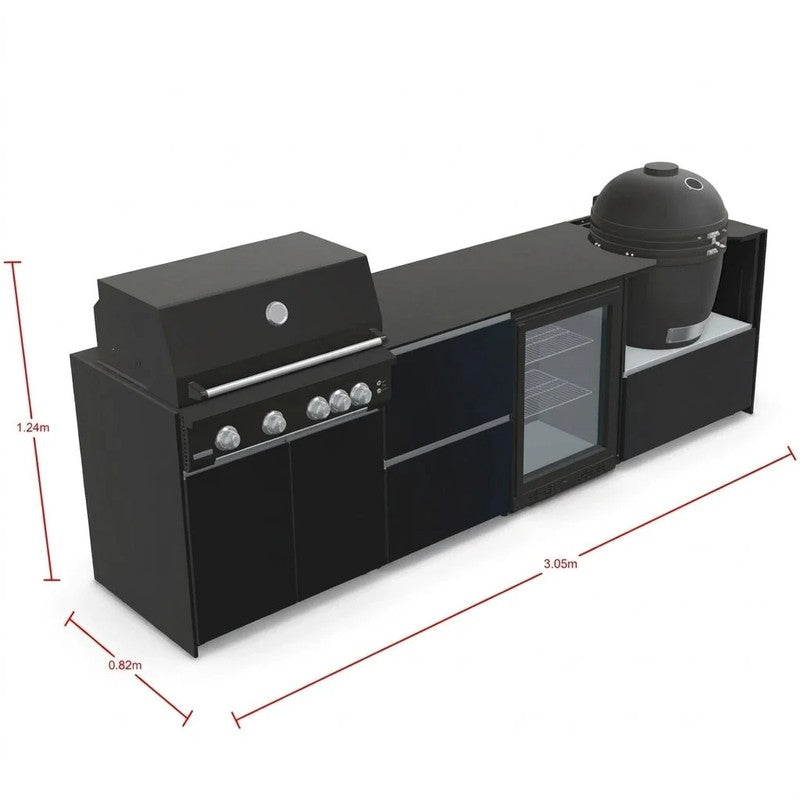 Fontana Ignes Stainless Steel Outdoor Kitchen with 4 Burner Grill, Kamado & Fridge
