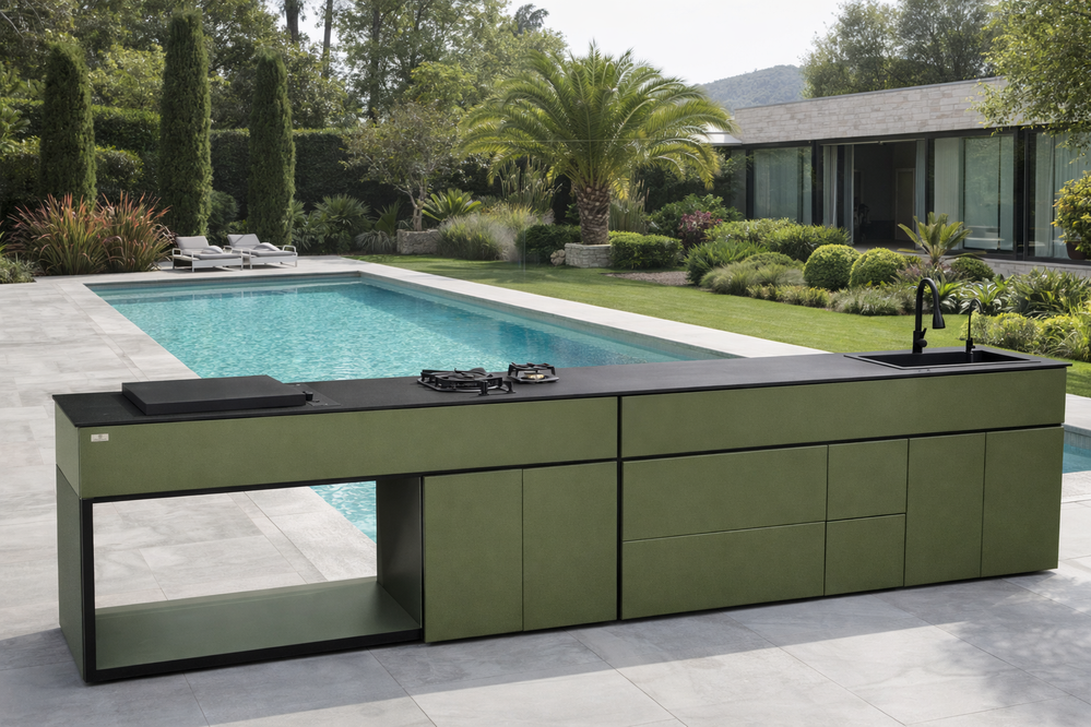 Grillionaire MOSS Grade 2 Aluminum Modular Outdoor Kitchen with Dekton Worktops, Sink, Side Burner and Fridge
