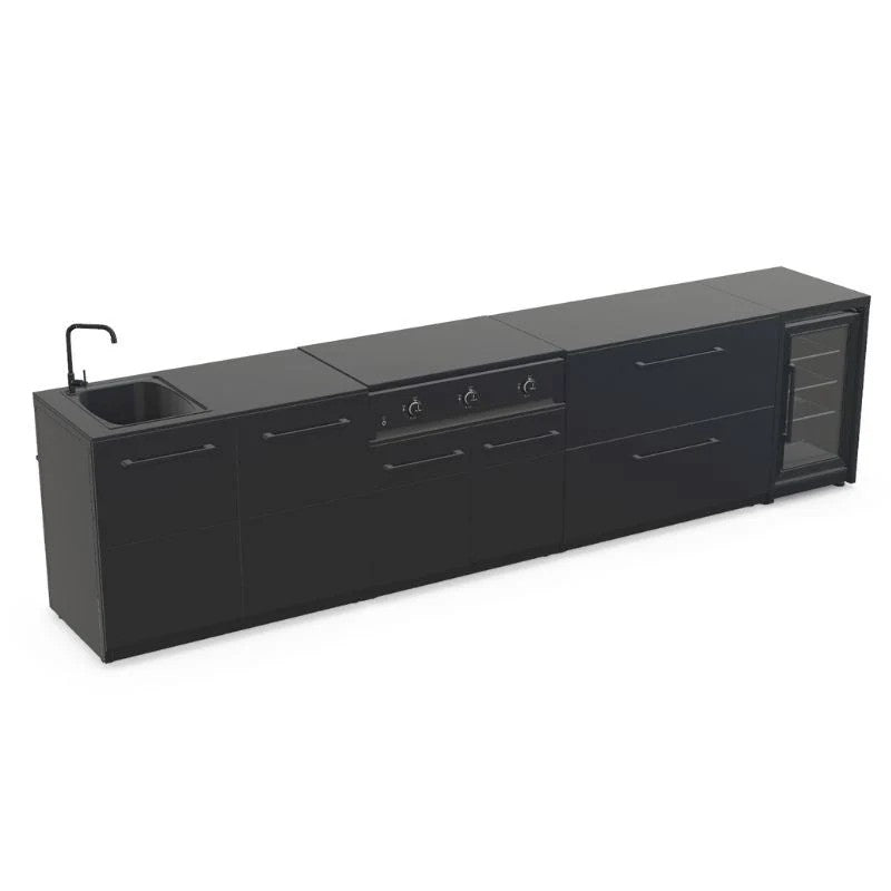Cozze Elements Modular Outdoor Kitchen with Gas Grill, Storage, Fridge & Sink, Matte Black