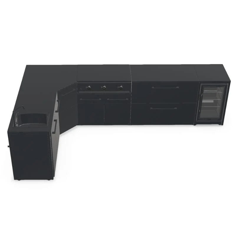 Cozze Elements Modular Outdoor Kitchen L-Shape with Grill, Storage, Fridge & Sink, Matte-Black