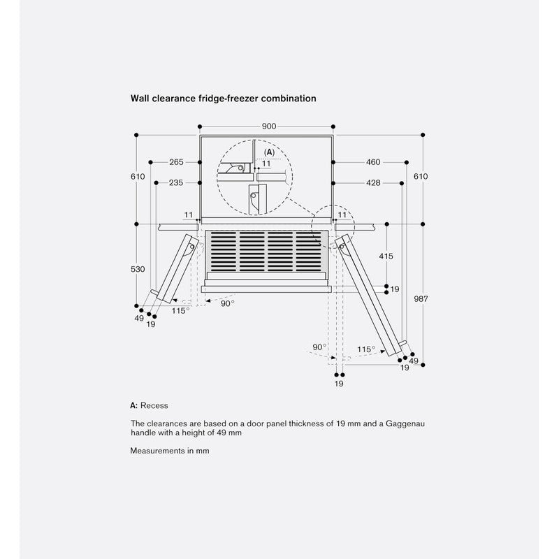 Gaggenau Vario Cooling Expressive Series RVB497190 90cm Fully Integrated Fridge Freezer with Icemaker, Dark Brushed Stainless Steel