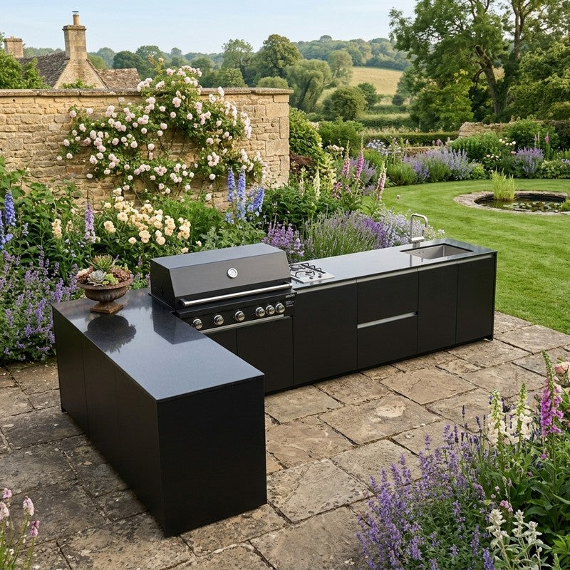 Fontana Ignes Stainless Steel Outdoor Kitchen with 5 Burner Grill, Hob, Sink, Fridge & Storage