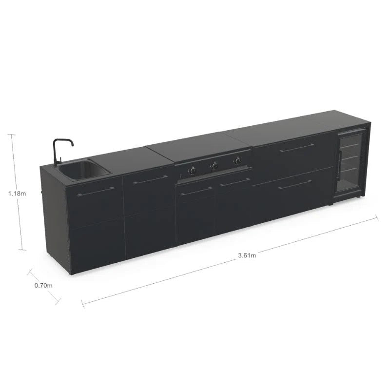 Cozze Elements Modular Outdoor Kitchen with Gas Grill, Storage, Fridge & Sink, Matte Black