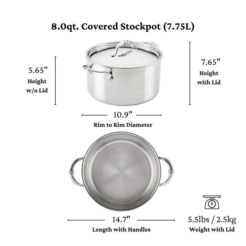 Hestan ProBond Luxe Stainless Steel Stockpot 7.6L with Lid, Mirror-Polished