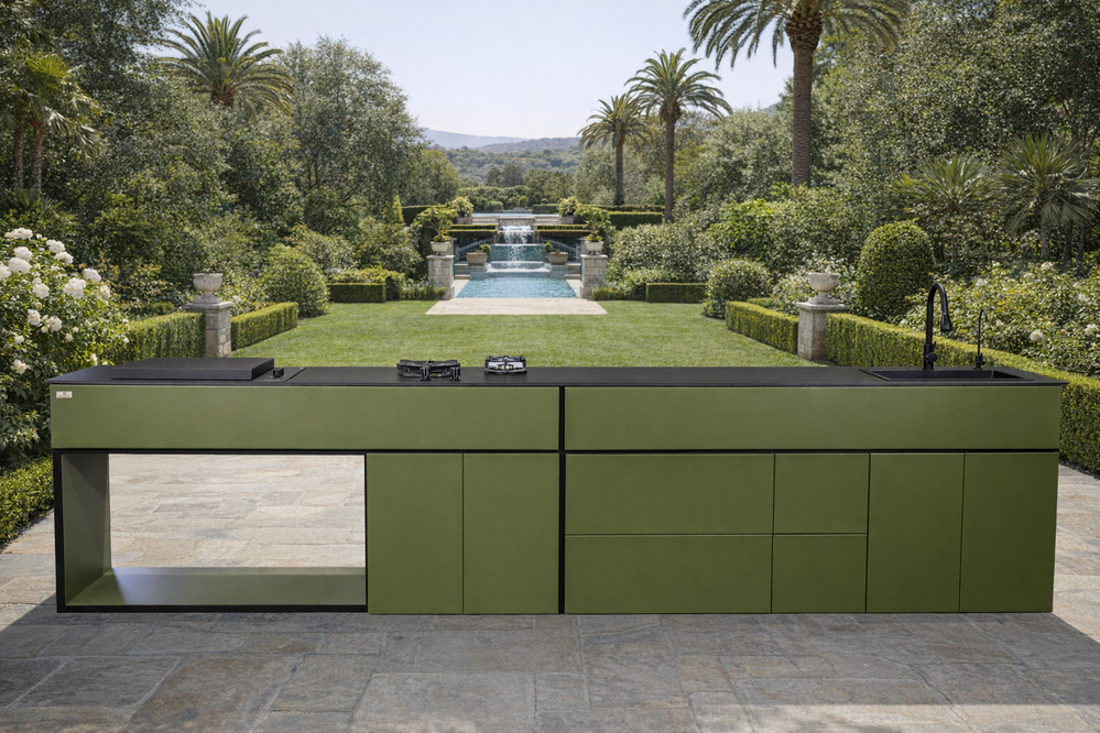Grillionaire MOSS Grade 2 Aluminum Modular Outdoor Kitchen with Dekton Worktops, Sink, Side Burner and Fridge
