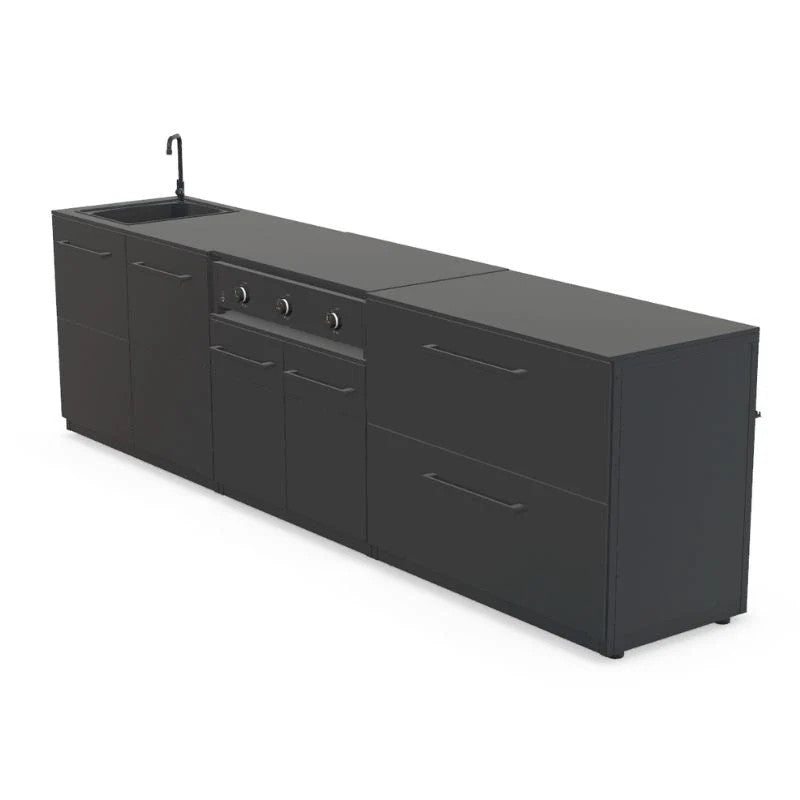 Cozze Elements Modular Outdoor Kitchen with Gas Grill, Storage & Sink, Matte-Black