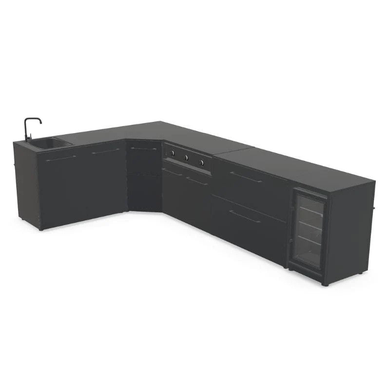 Cozze Elements Modular Outdoor Kitchen L-Shape with Grill, Storage, Fridge & Sink, Matte-Black