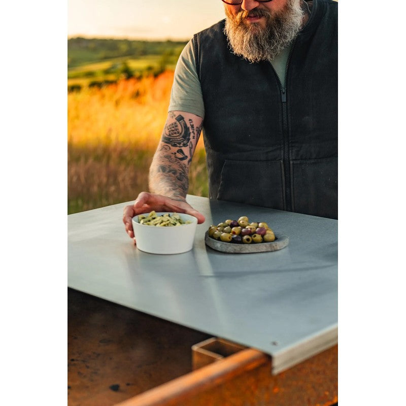 Blok ENKAI Corten Steel Charcoal Table Grill with Stainless Half Top & Round Bar Grill Top