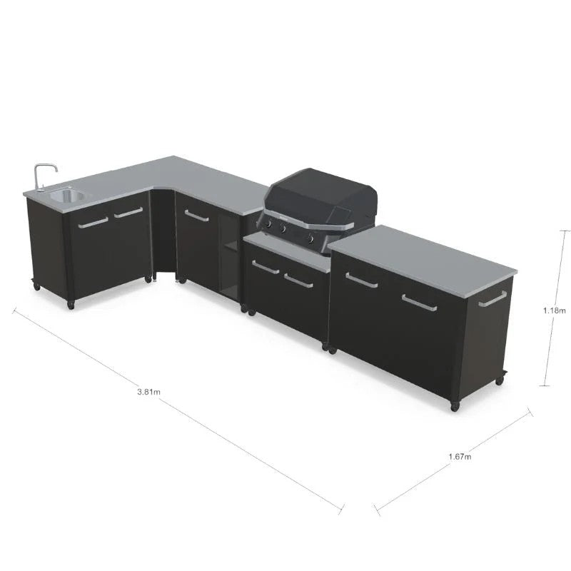 Cozze Modular Outdoor Kitchen Stainless Steel L-Shaped with Gas Grill, Sink & Storage