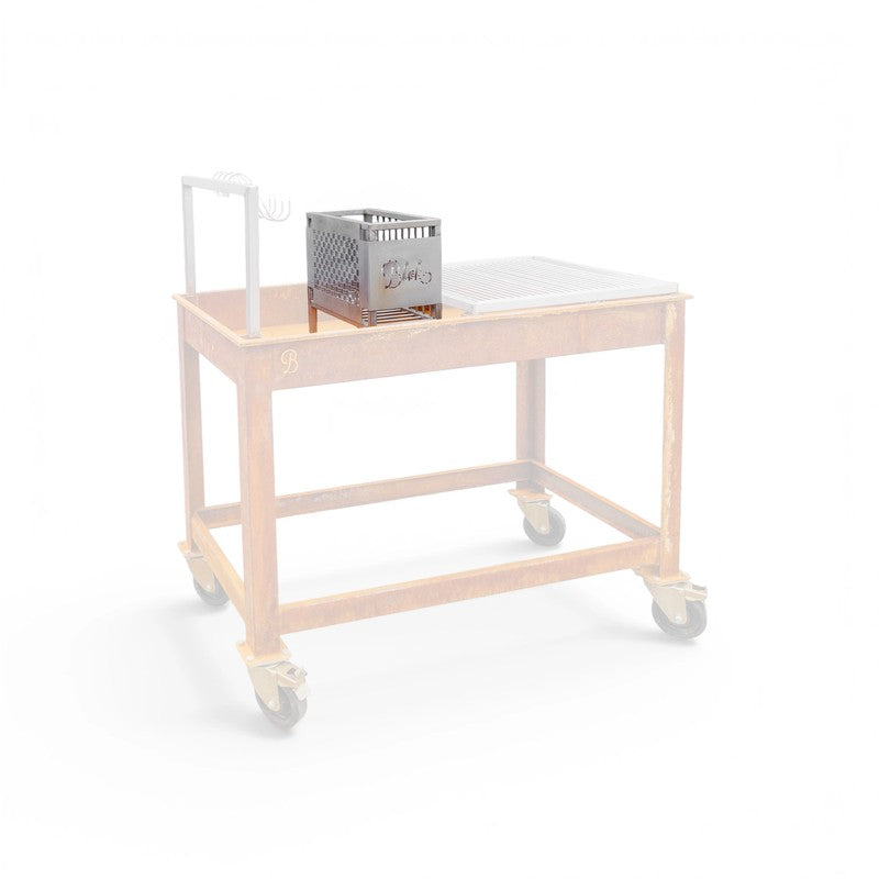 Blok ENKAI Corten Steel Charcoal Table Grill with Stainless Half Top & Round Bar Grill Top