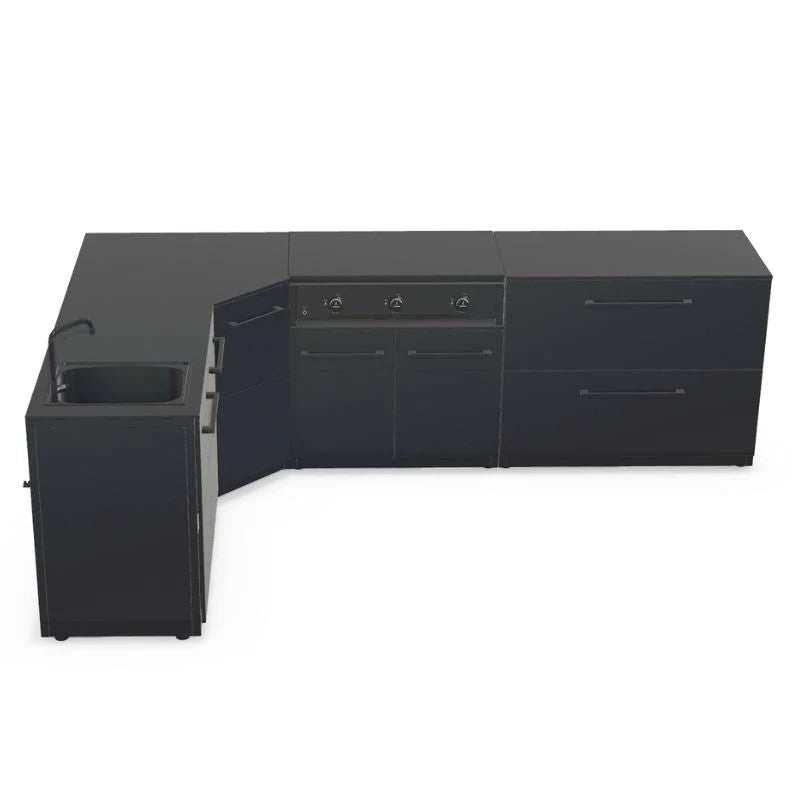 Cozze Elements Modular Outdoor Kitchen L-Shape with Grill, Storage & Sink, Matte-Black